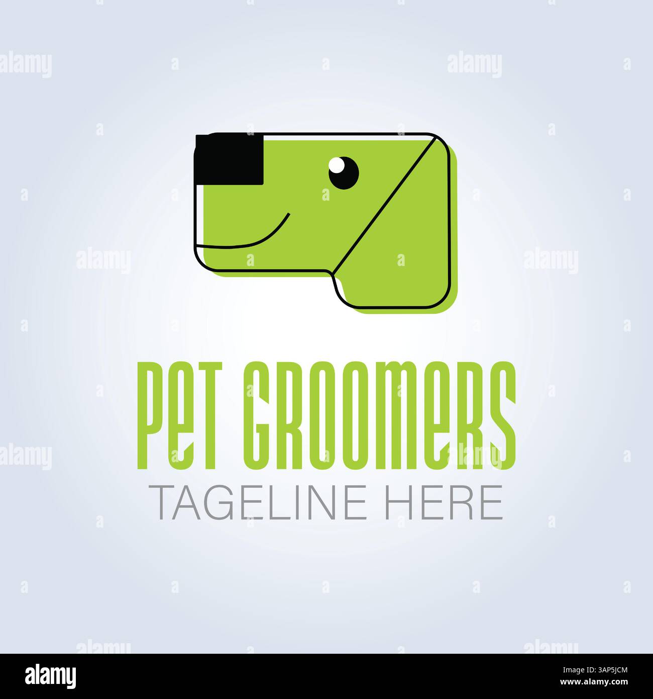 Modello del logo aziendale PET Groomers, tema univoco, sfondo astratto Illustrazione Vettoriale