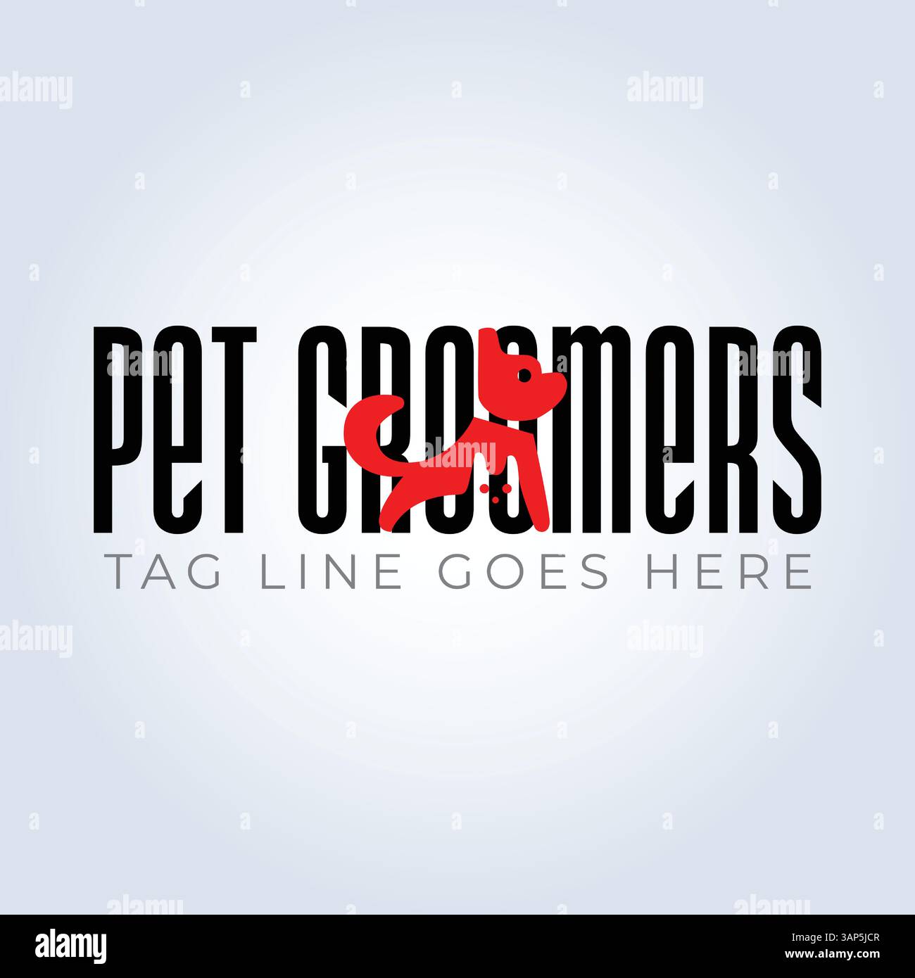 Modello del logo PET Groomers Company, negozio di animali domestici o caffetteria per gatti, parrucchiere per animali, sfondo astratto Illustrazione Vettoriale