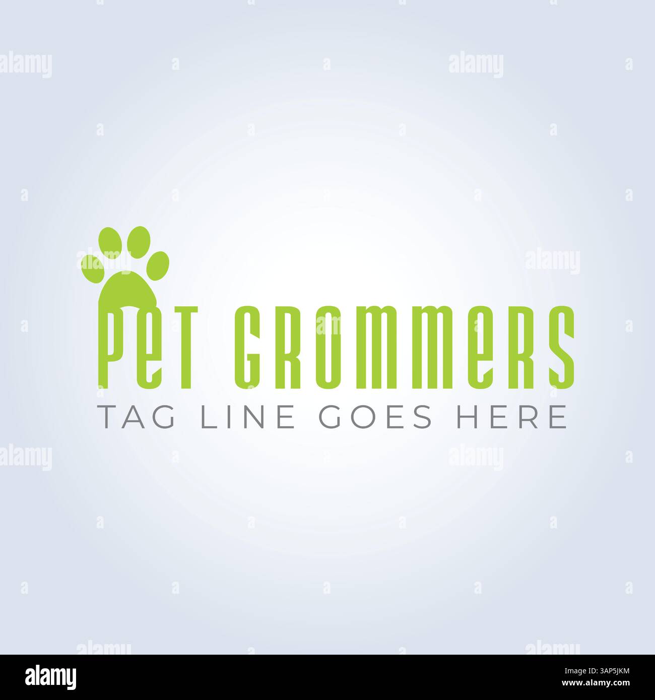 Modello logo PET Groomers Company, tema unico, riparo per animali, sfondo astratto Illustrazione Vettoriale