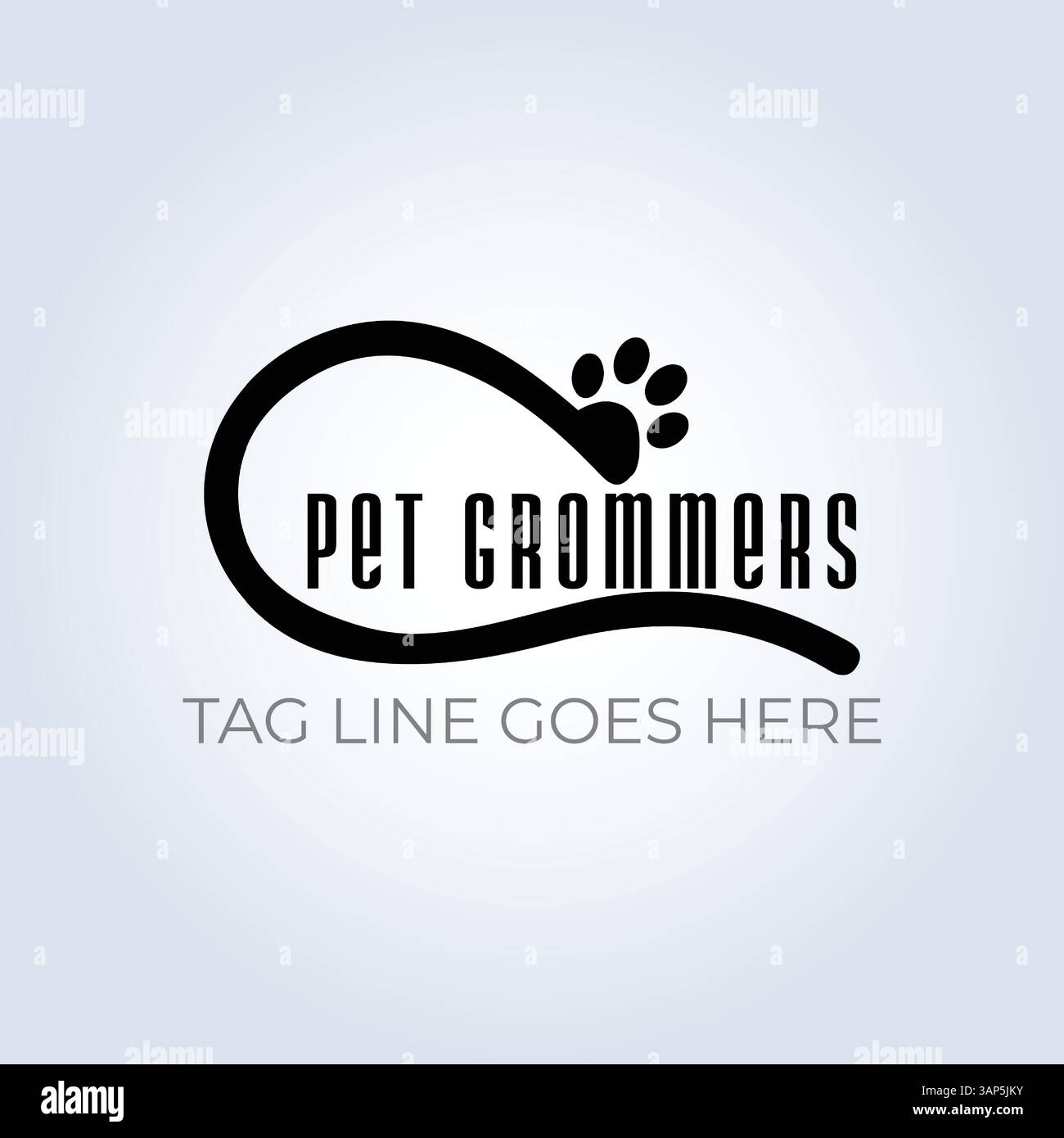 Modello del logo aziendale PET Groomers, tema univoco, sfondo astratto Illustrazione Vettoriale