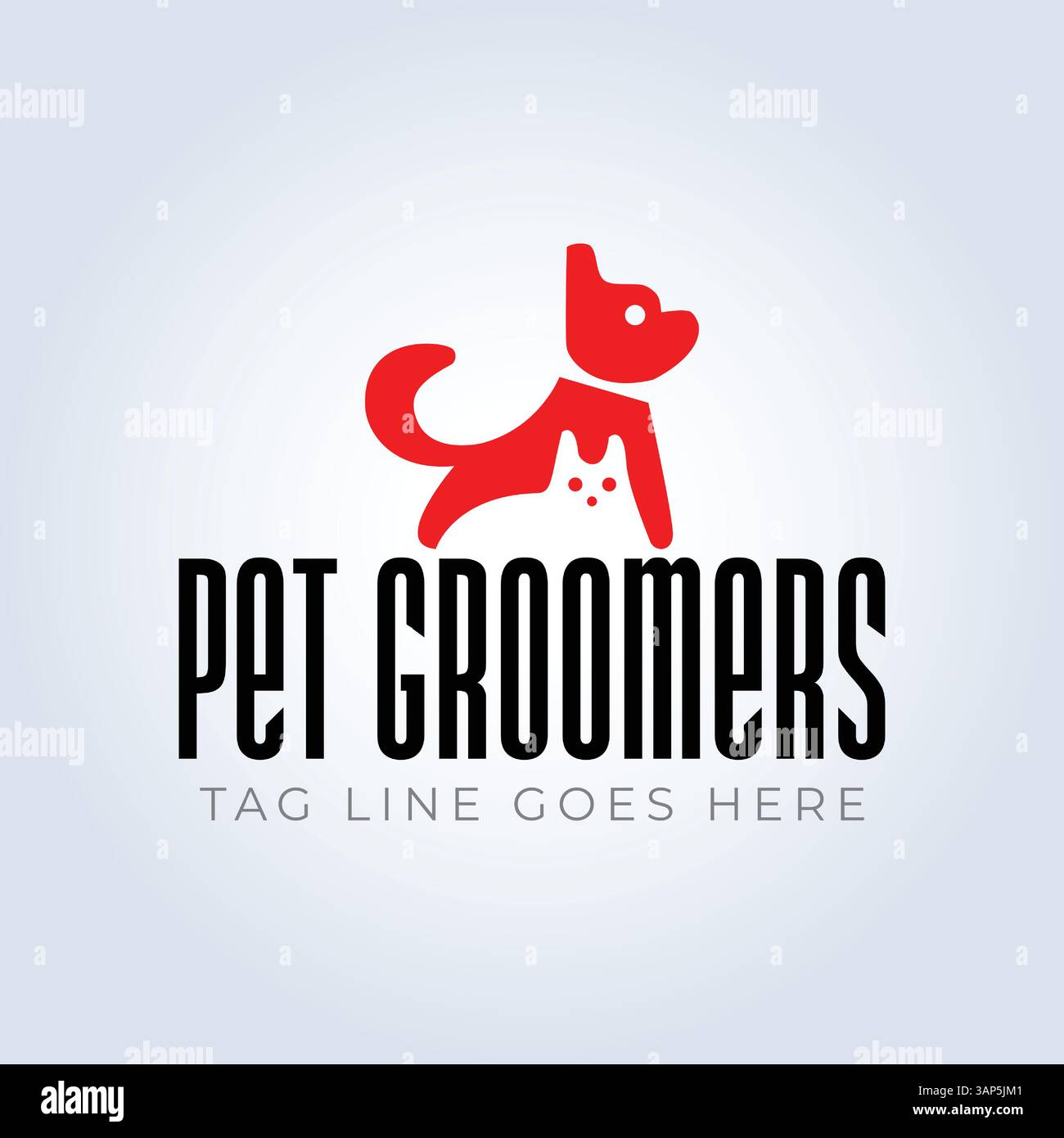Modello del logo PET Groomers Company, negozio di animali domestici o caffetteria per gatti, parrucchiere per animali, sfondo astratto Illustrazione Vettoriale