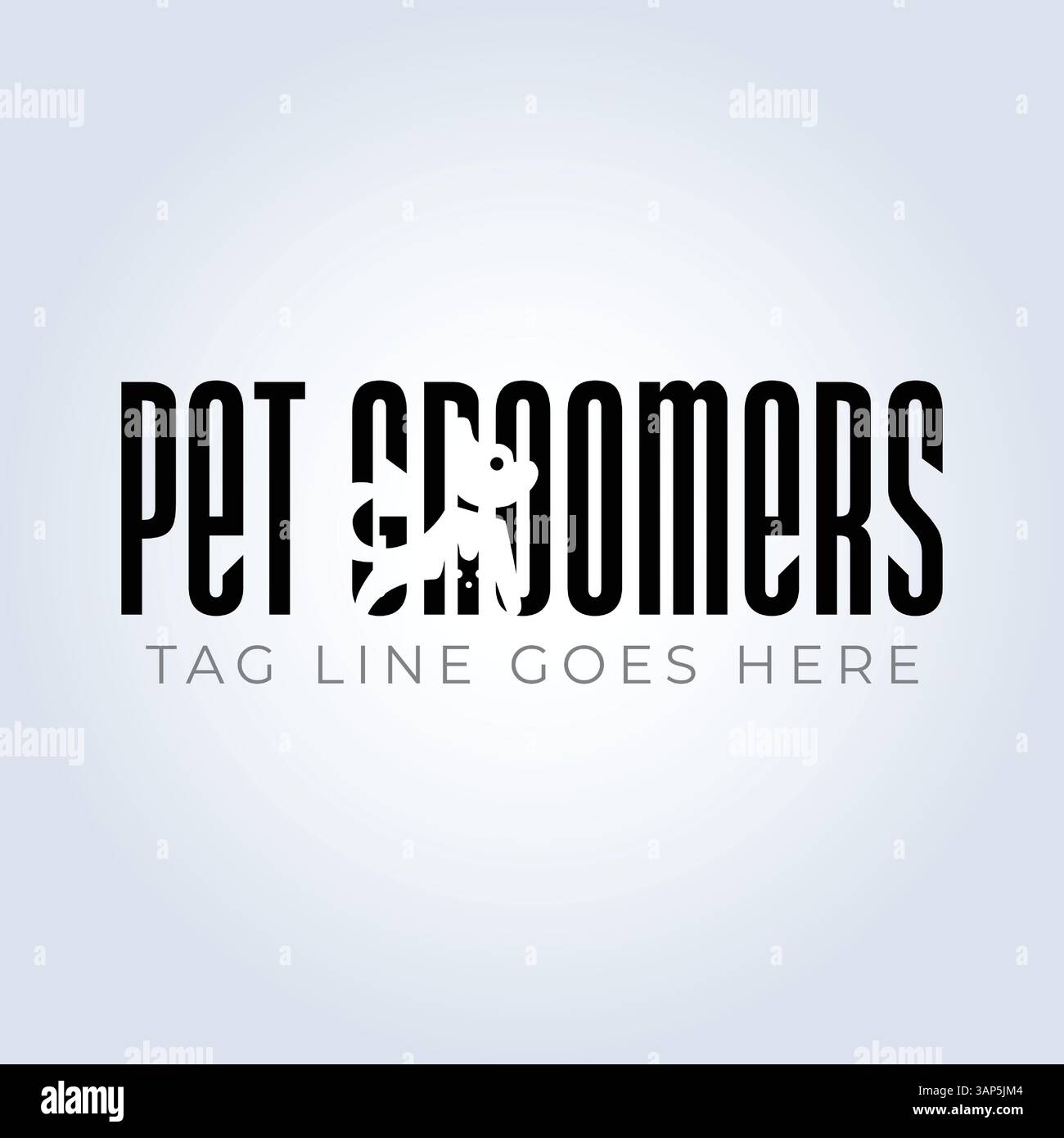 Modello del logo PET Groomers Company, negozio di animali domestici o caffetteria per gatti, parrucchiere per animali, sfondo astratto Illustrazione Vettoriale