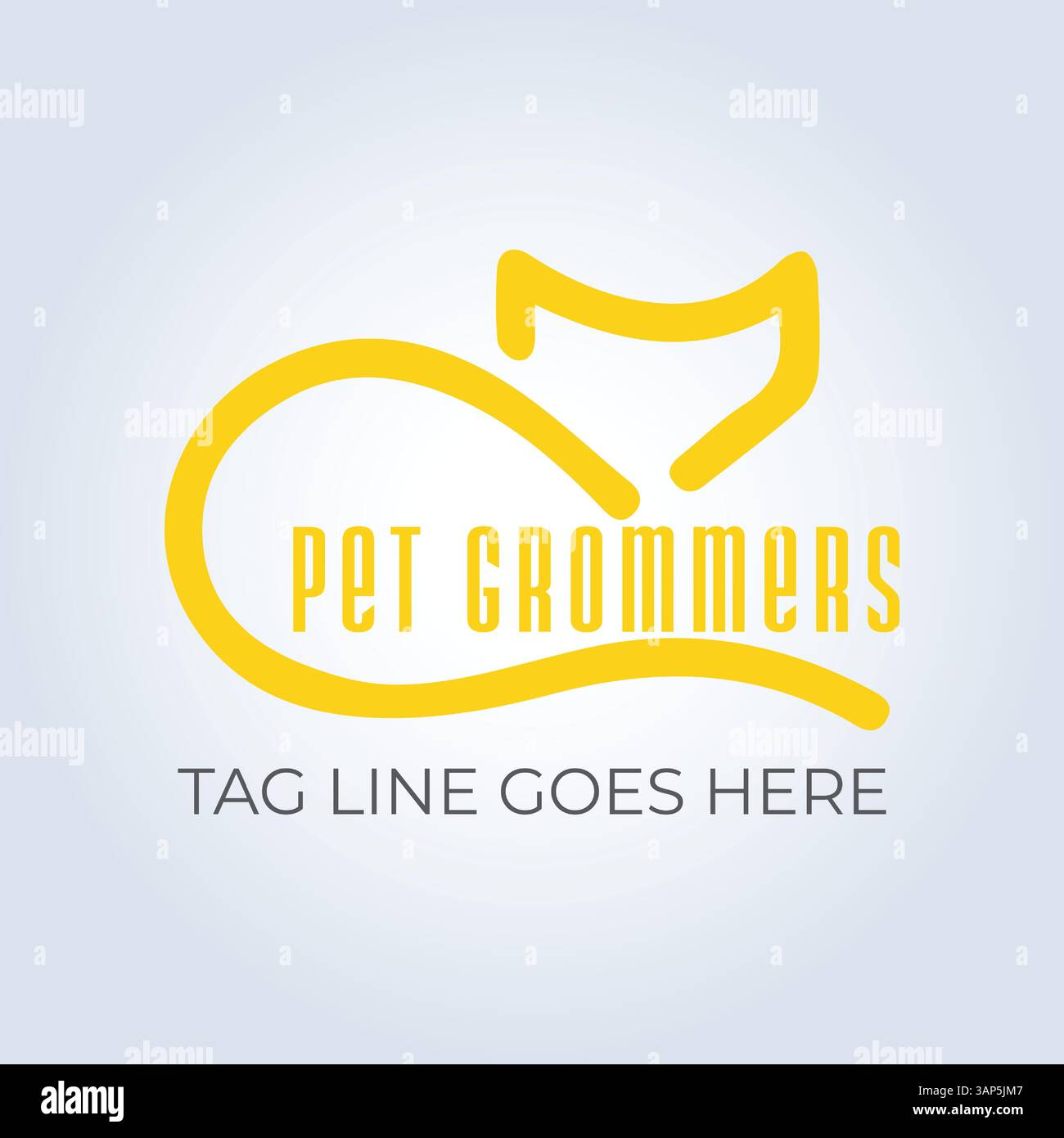 Modello del logo aziendale PET Groomers, tema univoco, sfondo astratto Illustrazione Vettoriale