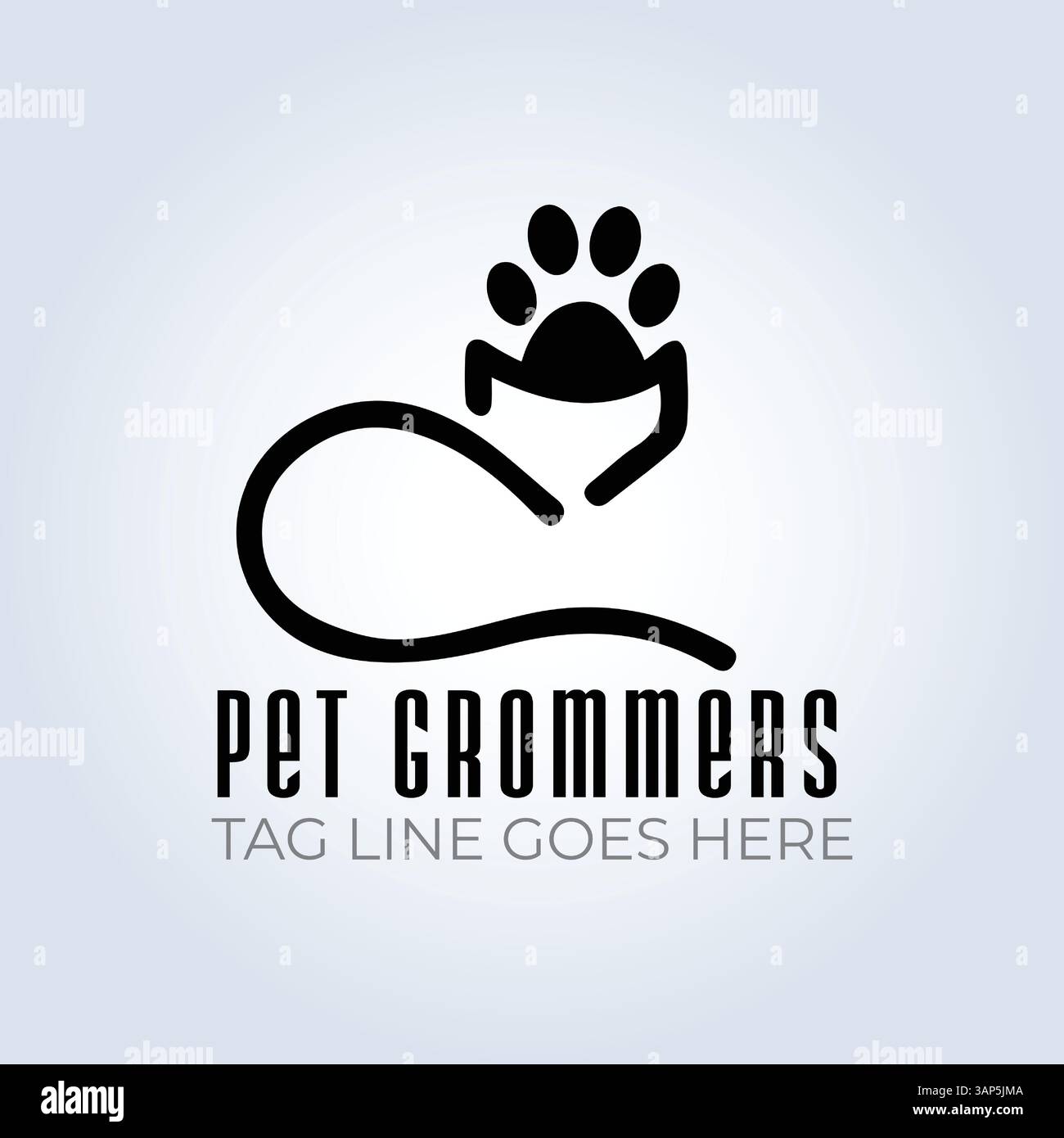 Modello del logo aziendale PET Groomers, tema univoco, sfondo astratto Illustrazione Vettoriale