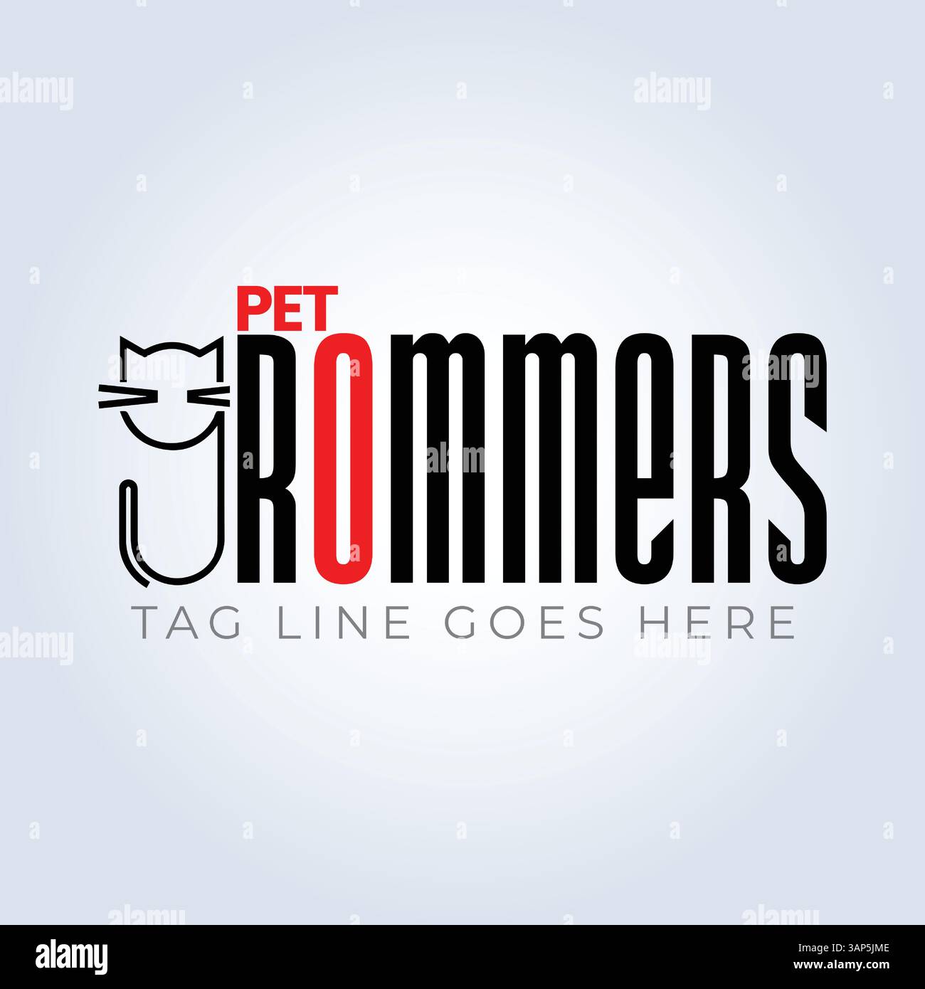 Modello logo PET Groomers Company, tema unico, riparo per animali, sfondo astratto Illustrazione Vettoriale