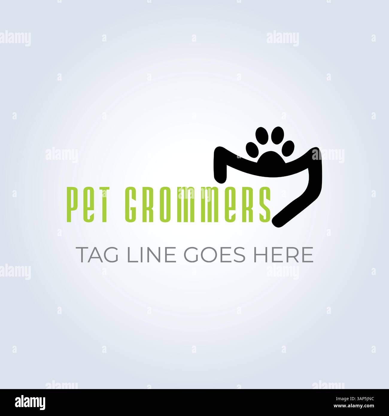 Modello del logo aziendale PET Groomers, tema univoco, sfondo astratto Illustrazione Vettoriale