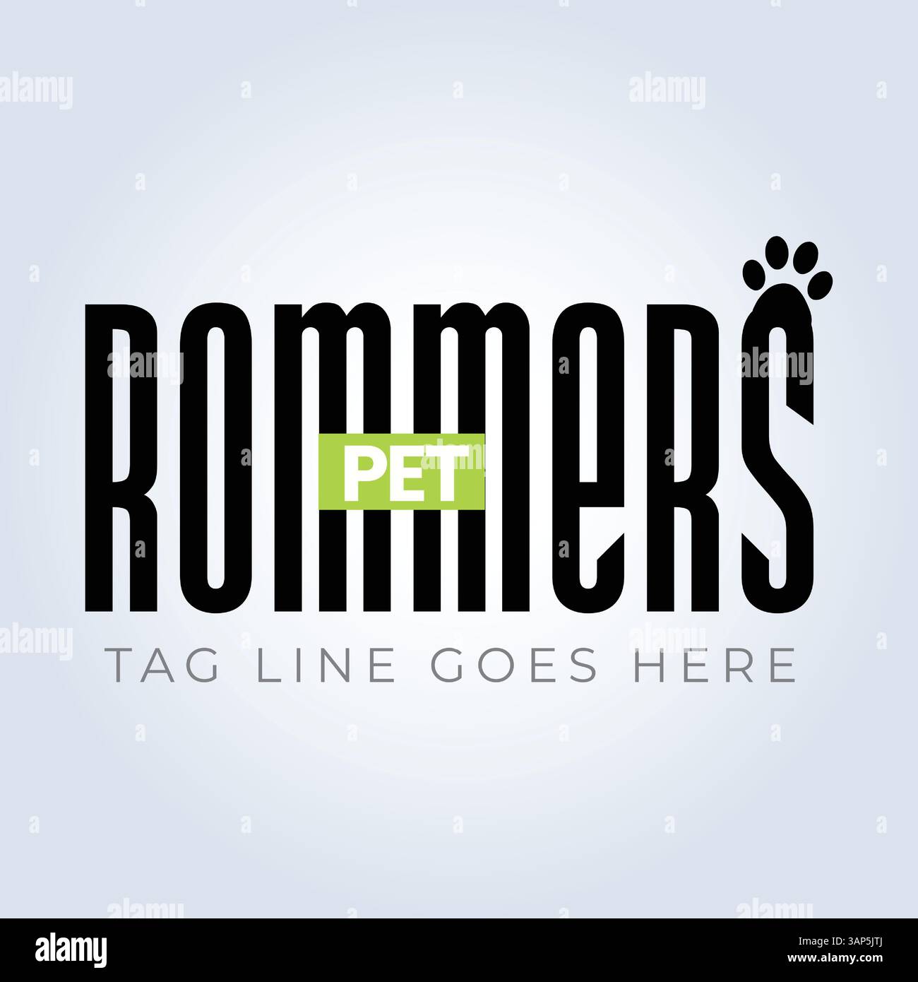 Modello logo PET Groomers Company, tema unico, riparo per animali, sfondo astratto Illustrazione Vettoriale