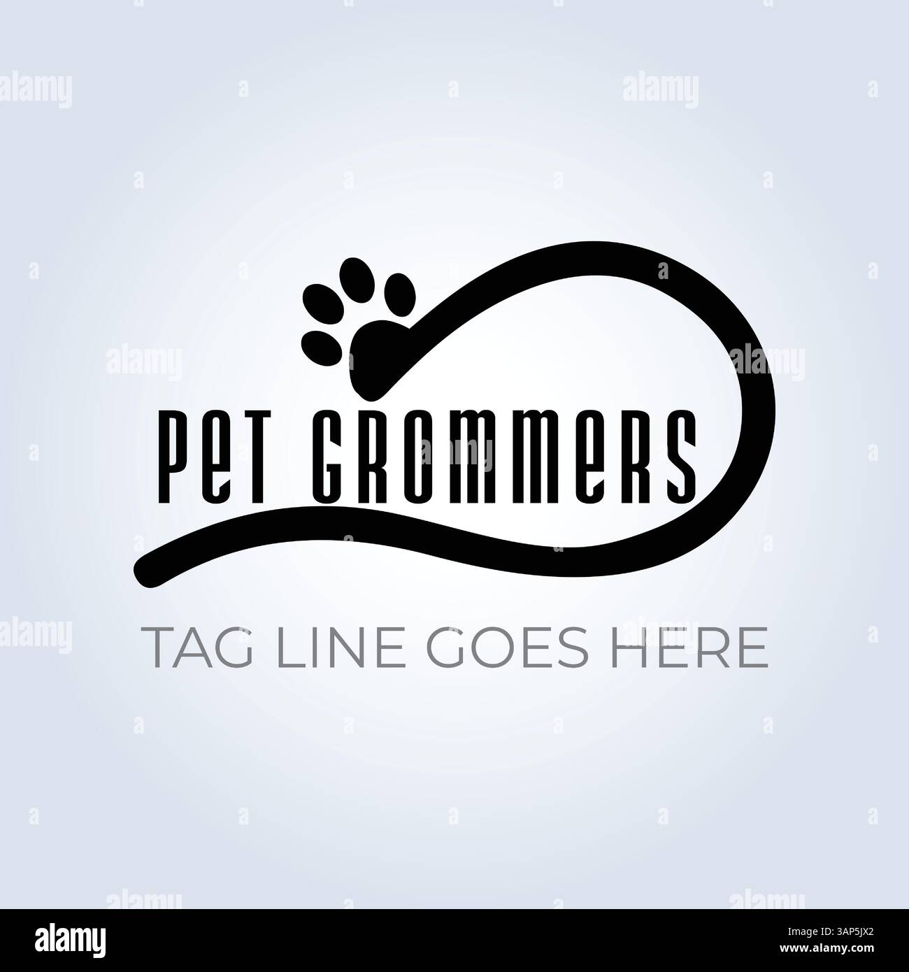 Modello del logo aziendale PET Groomers, tema univoco, sfondo astratto Illustrazione Vettoriale