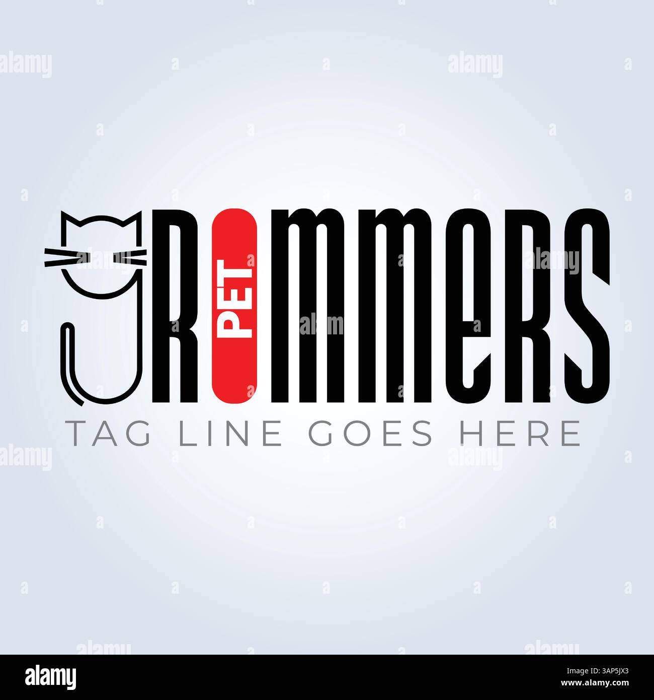 Modello logo PET Groomers Company, tema unico, riparo per animali, sfondo astratto Illustrazione Vettoriale