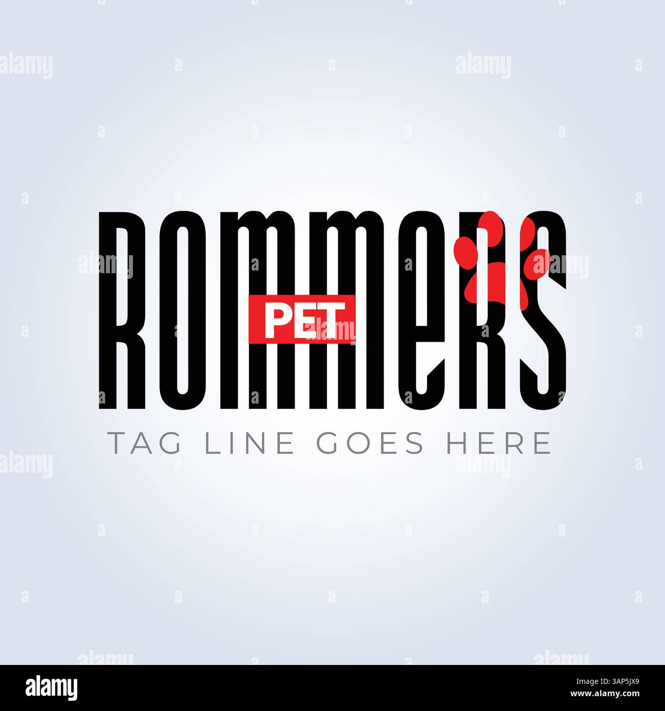 Modello logo PET Groomers Company, tema unico, riparo per animali, sfondo astratto Illustrazione Vettoriale