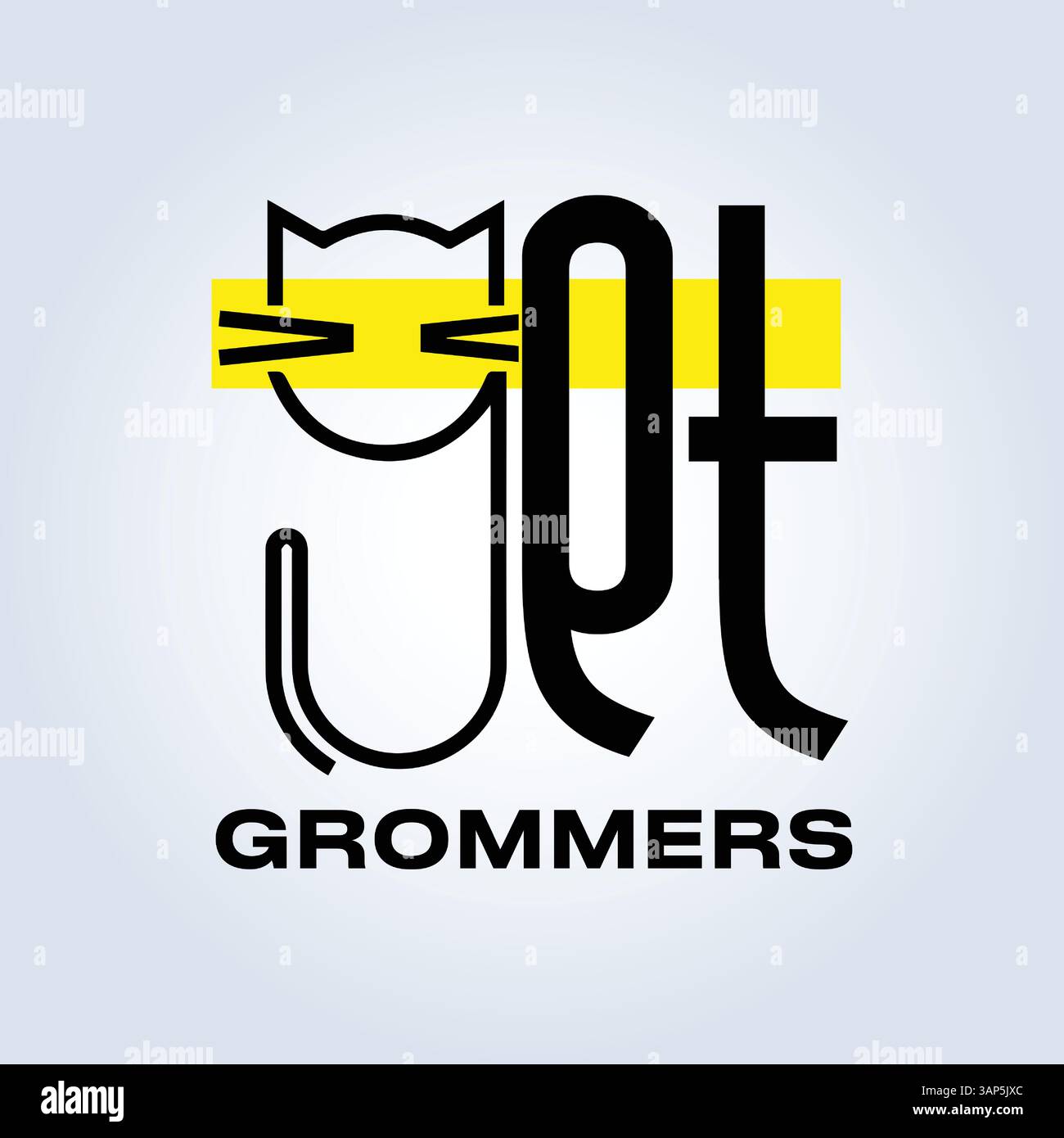 Modello del logo PET Groomers Company, negozio di animali domestici o caffetteria per gatti, parrucchiere per animali, sfondo astratto Illustrazione Vettoriale