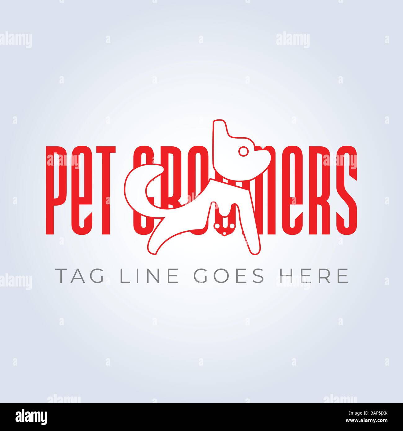 Modello del logo PET Groomers Company, negozio di animali domestici o caffetteria per gatti, parrucchiere per animali, sfondo astratto Illustrazione Vettoriale