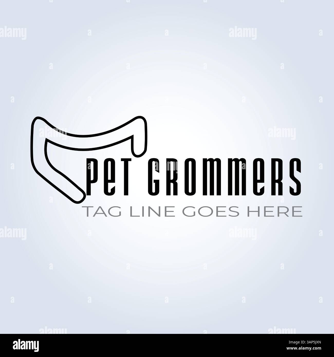 Modello logo PET Groomers Company, tema unico, riparo per animali, sfondo astratto Illustrazione Vettoriale