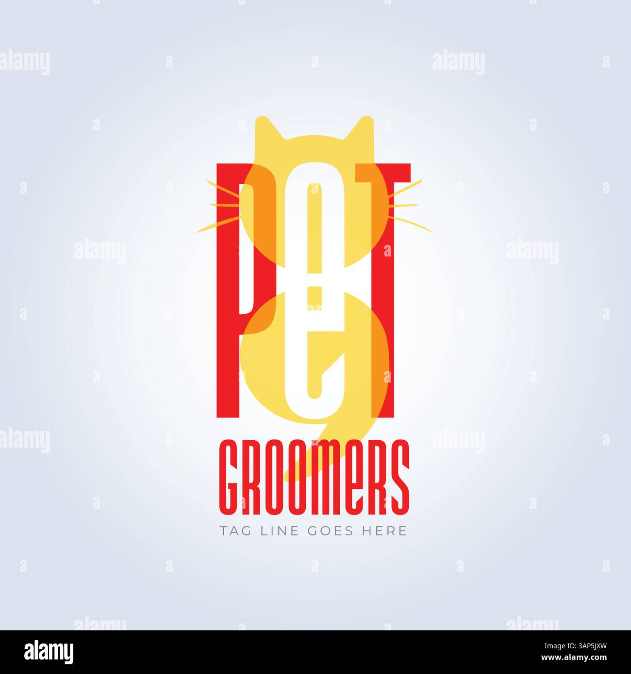 Modello del logo PET Groomers Company, negozio di animali domestici o caffetteria per gatti, parrucchiere per animali, sfondo astratto Illustrazione Vettoriale