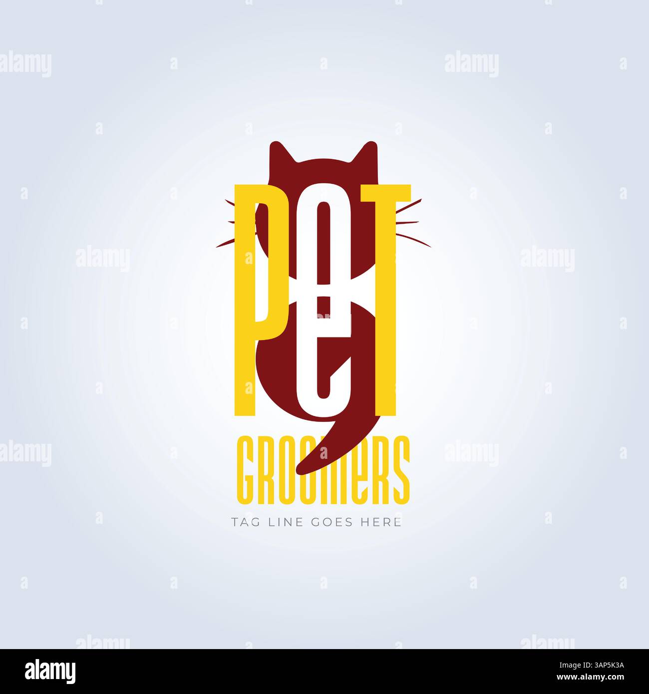 Modello del logo PET Groomers Company, negozio di animali domestici o caffetteria per gatti, parrucchiere per animali, sfondo astratto Illustrazione Vettoriale