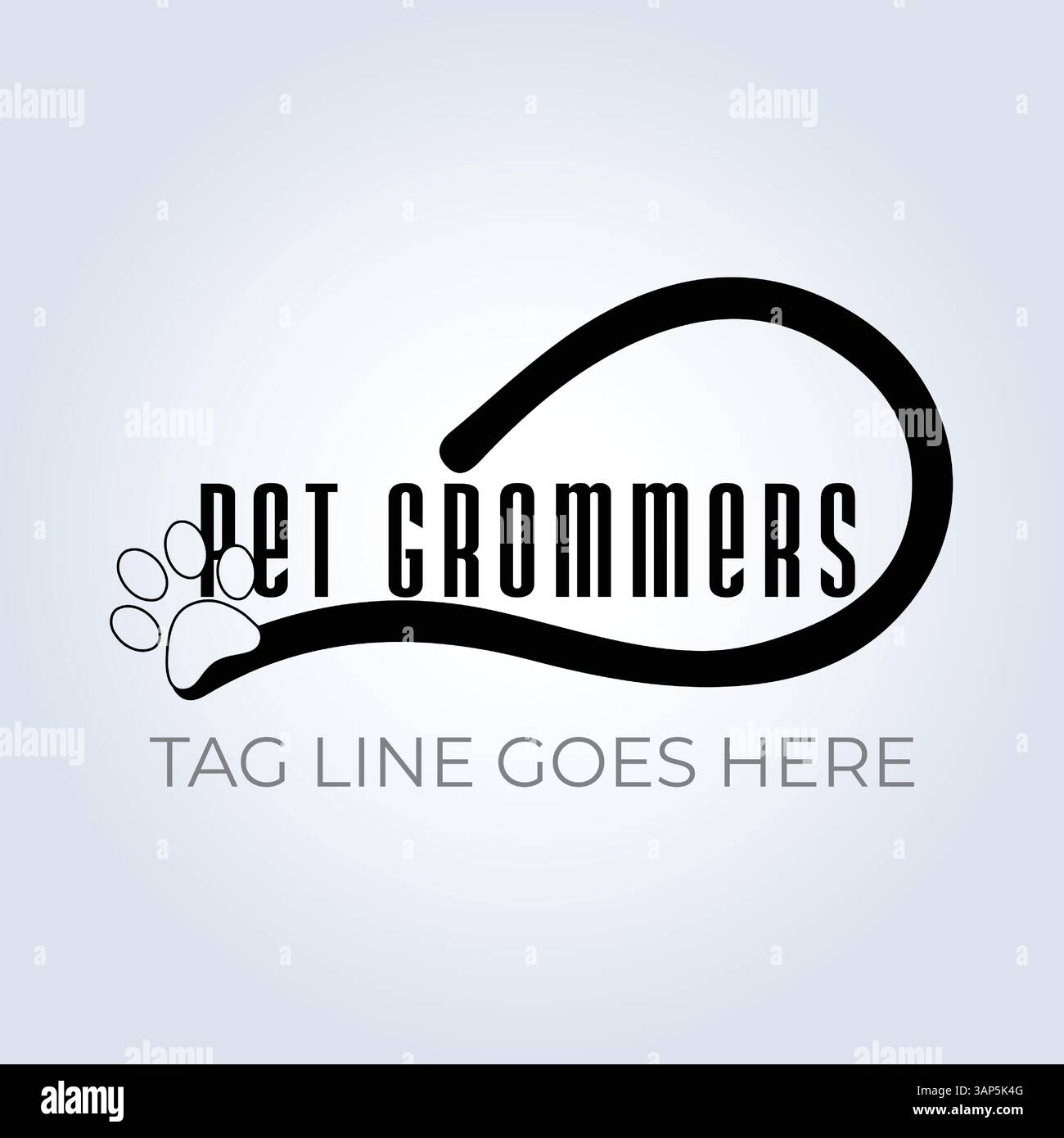 Modello del logo aziendale PET Groomers, tema univoco, sfondo astratto Illustrazione Vettoriale