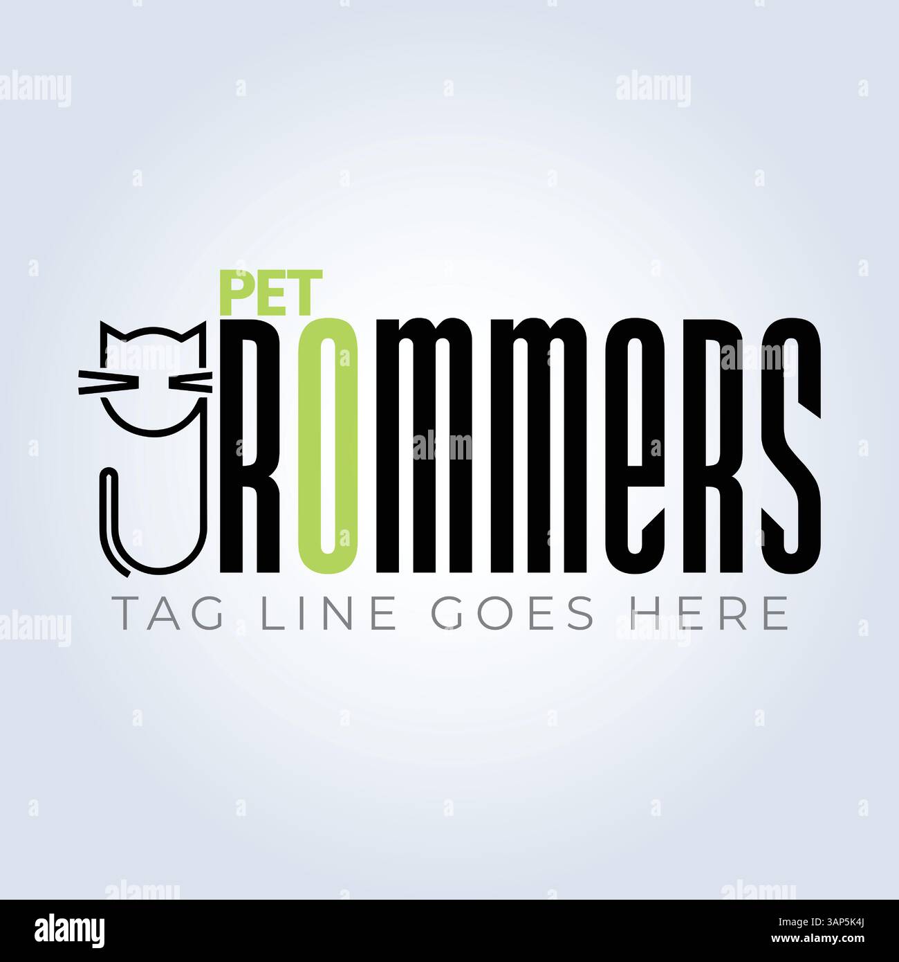 Modello logo PET Groomers Company, tema unico, riparo per animali, sfondo astratto Illustrazione Vettoriale