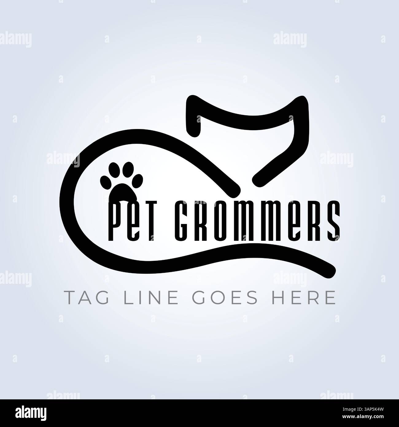 Modello logo PET Groomers Company, tema unico, riparo per animali, sfondo astratto Illustrazione Vettoriale