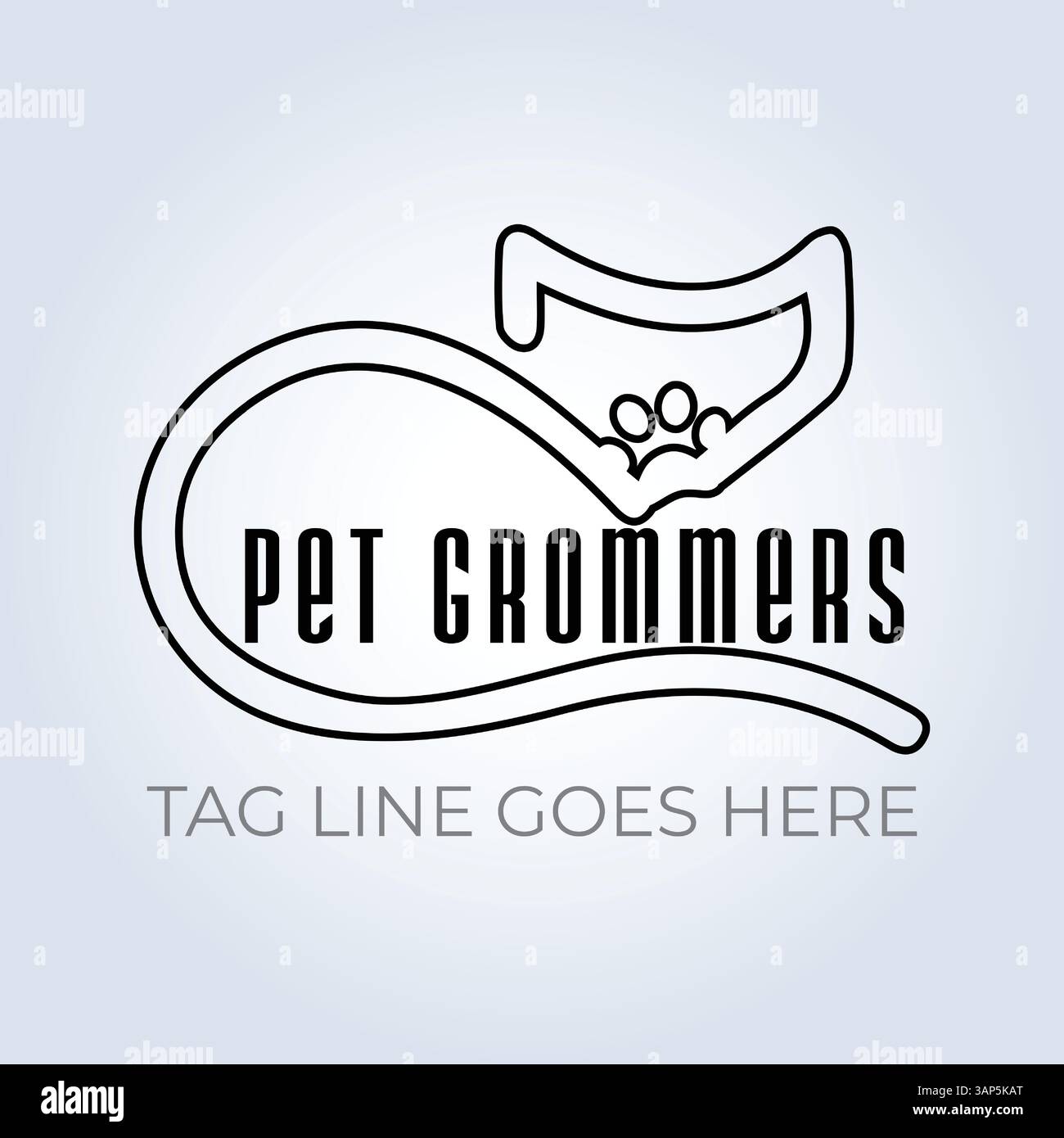 Modello del logo aziendale PET Groomers, tema univoco, sfondo astratto Illustrazione Vettoriale