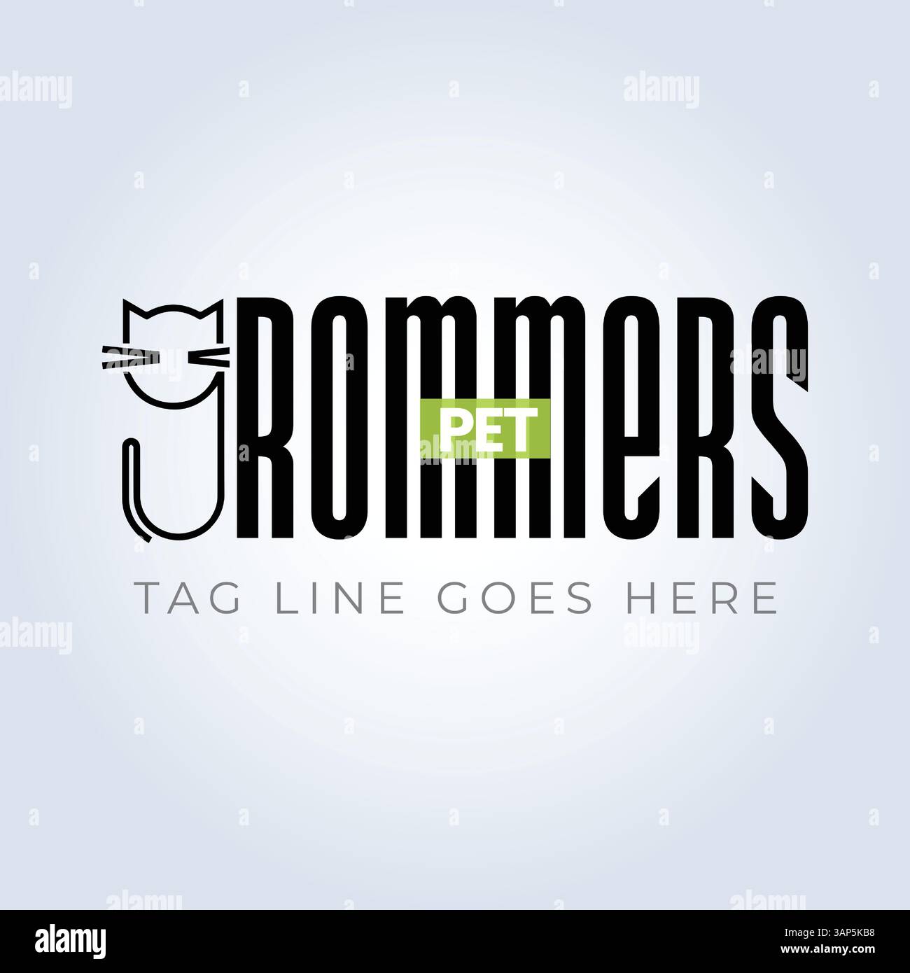 Modello logo PET Groomers Company, tema unico, riparo per animali, sfondo astratto Illustrazione Vettoriale