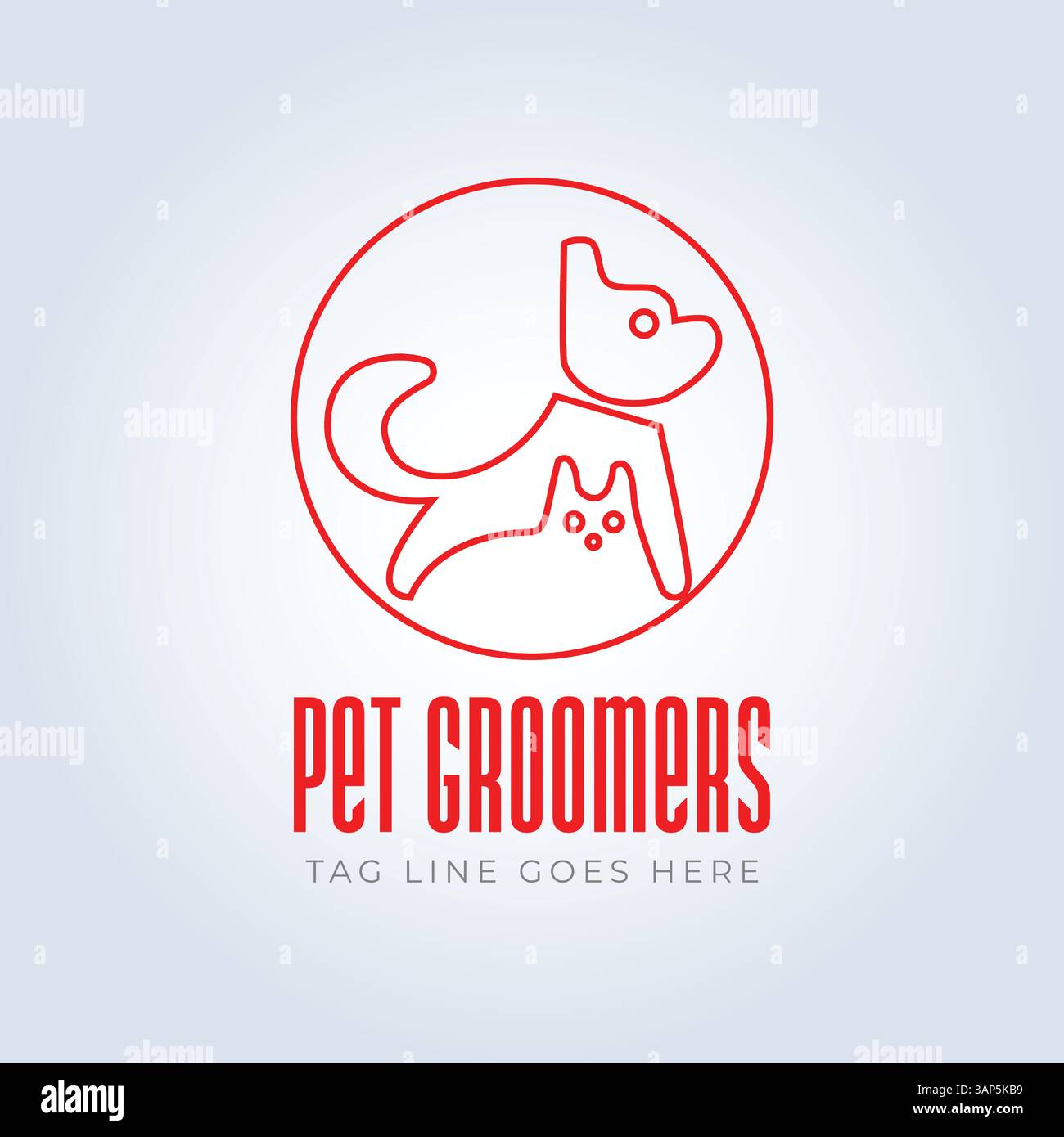 Modello del logo PET Groomers Company, negozio di animali domestici o caffetteria per gatti, parrucchiere per animali, sfondo astratto Illustrazione Vettoriale