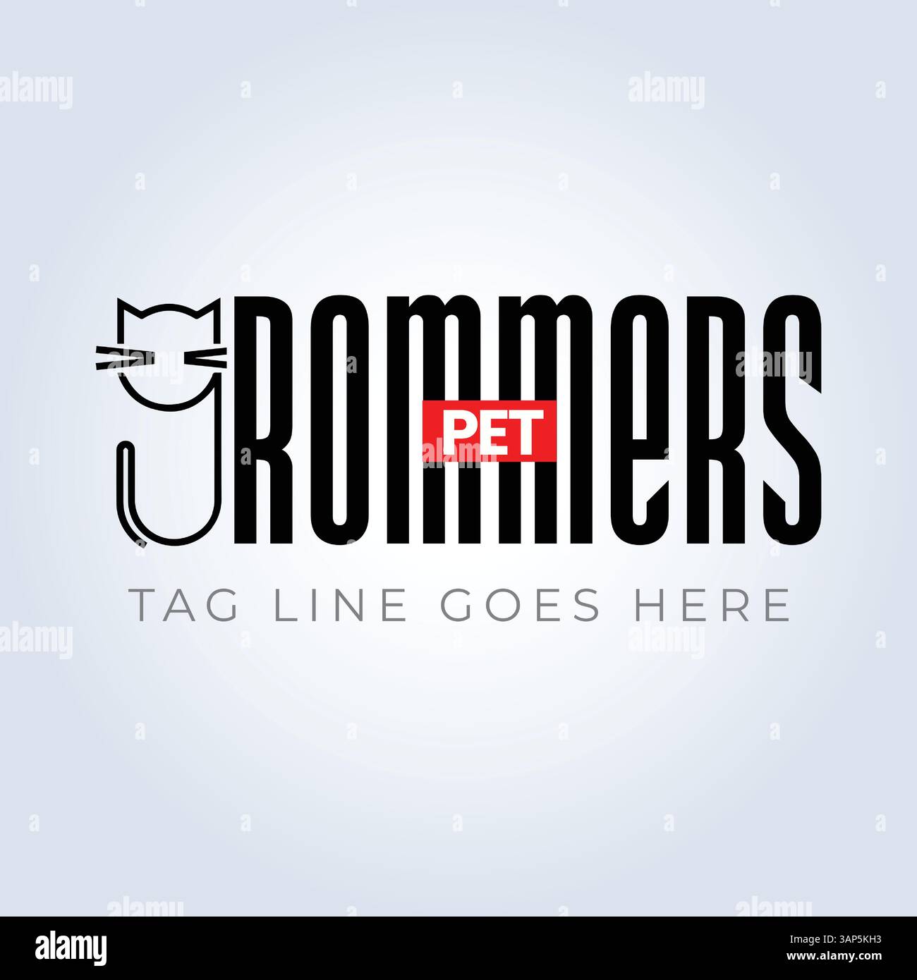 Modello logo PET Groomers Company, tema unico, riparo per animali, sfondo astratto Illustrazione Vettoriale