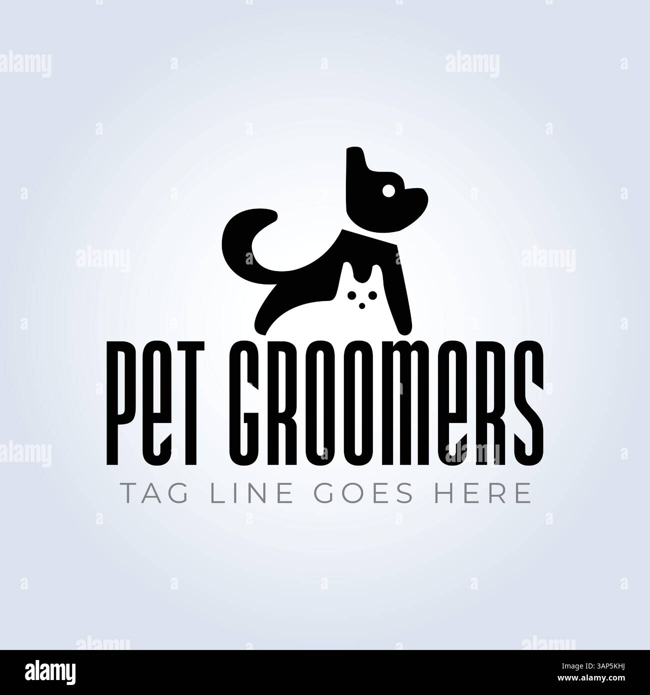 Modello del logo PET Groomers Company, negozio di animali domestici o caffetteria per gatti, parrucchiere per animali, sfondo astratto Illustrazione Vettoriale