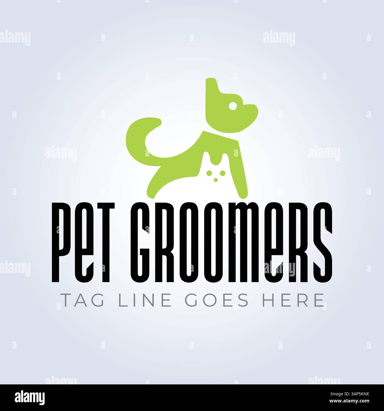 Modello del logo PET Groomers Company, negozio di animali domestici o caffetteria per gatti, parrucchiere per animali, sfondo astratto Illustrazione Vettoriale