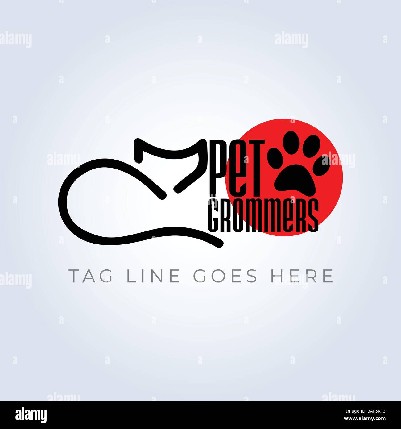 Modello del logo aziendale PET Groomers, tema univoco, sfondo astratto Illustrazione Vettoriale