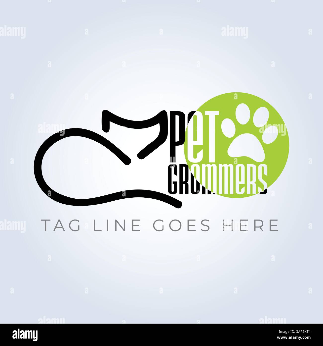 Modello del logo aziendale PET Groomers, tema univoco, sfondo astratto Illustrazione Vettoriale