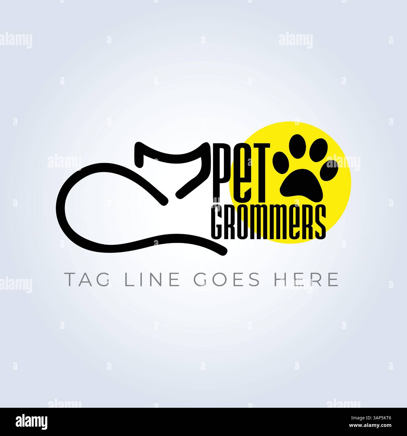 Modello del logo aziendale PET Groomers, tema univoco, sfondo astratto Illustrazione Vettoriale