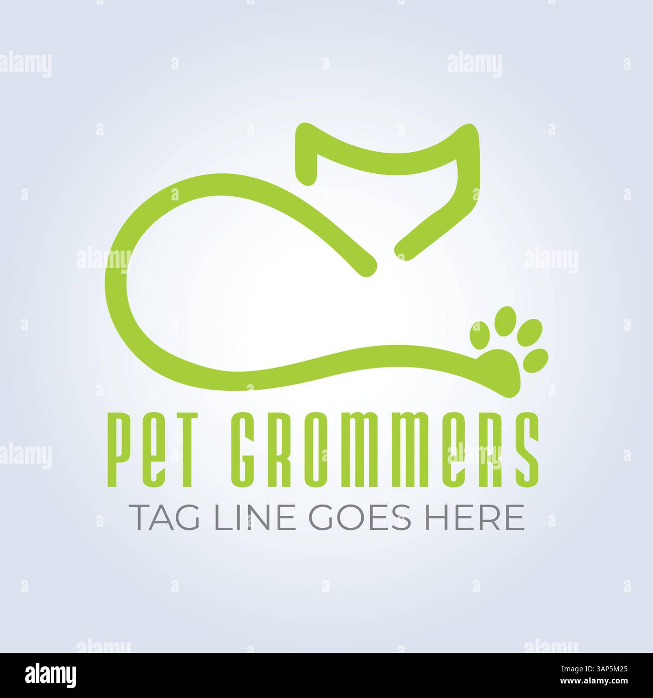 Modello del logo aziendale PET Groomers, tema univoco, sfondo astratto Illustrazione Vettoriale