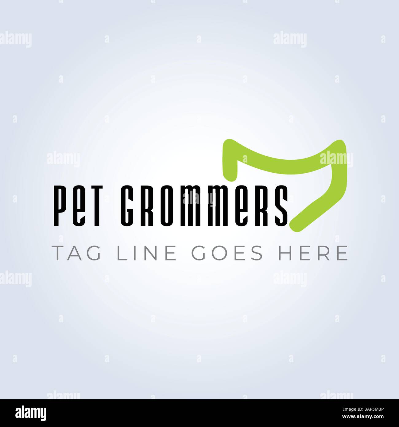 Modello del logo aziendale PET Groomers, tema univoco, sfondo astratto Illustrazione Vettoriale