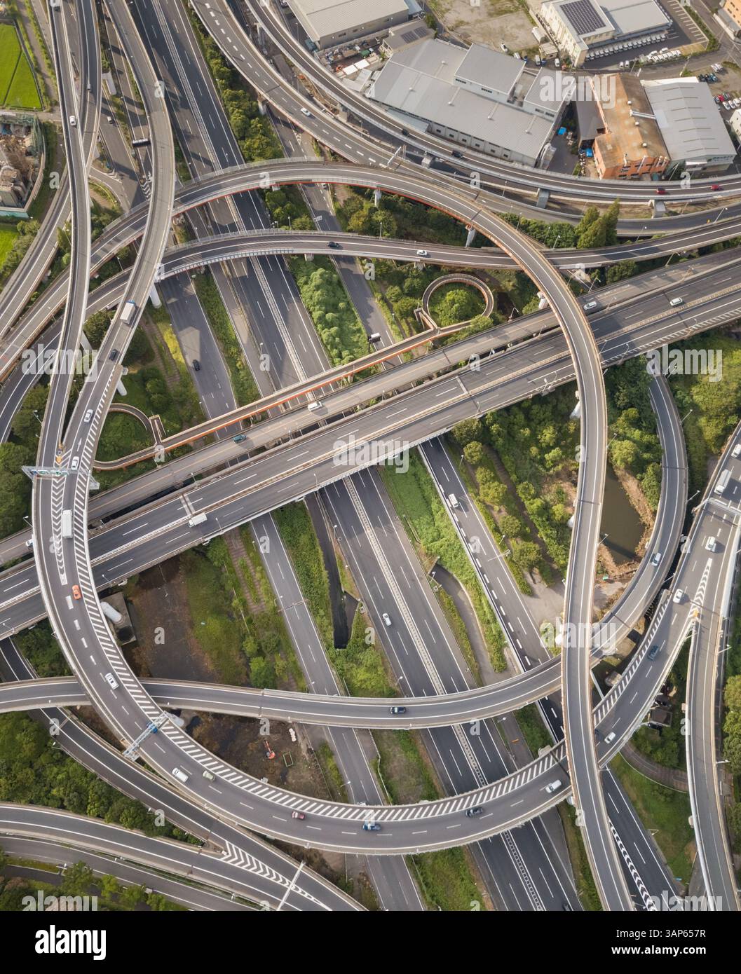 Vista aerea dello svincolo multilivello a Toyko, Giappone. Foto Stock