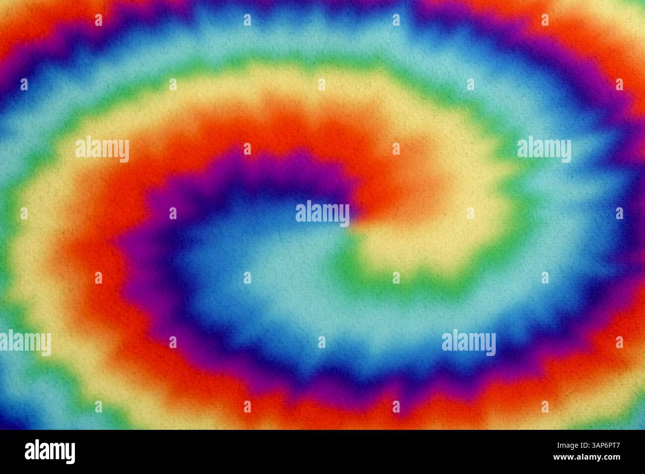 Tessuto lucido tinto con tecnica tie-dye. Tessuto con vortici in colori arcobaleno Foto Stock
