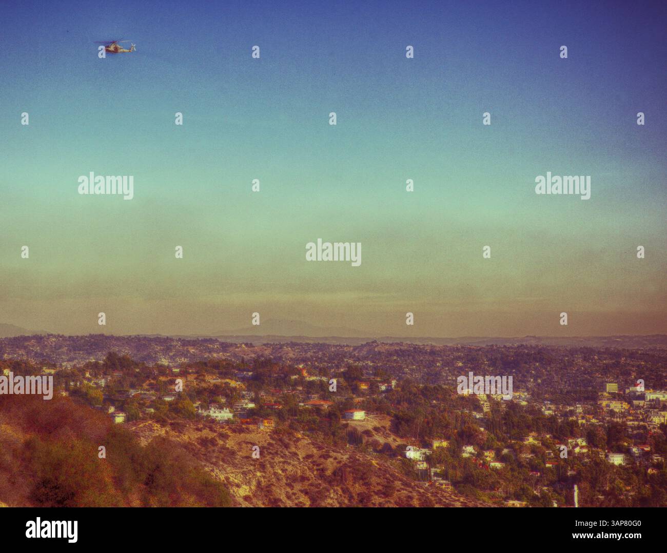 Elicottero sopra Hollywood a Los Angeles, California, Stati Uniti, Nord America Foto Stock