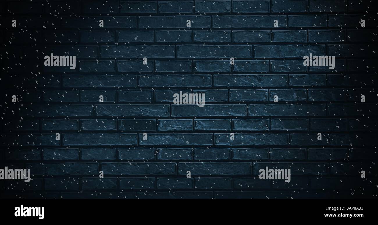 Immagine della neve che cade sullo sfondo dei mattoni Foto Stock