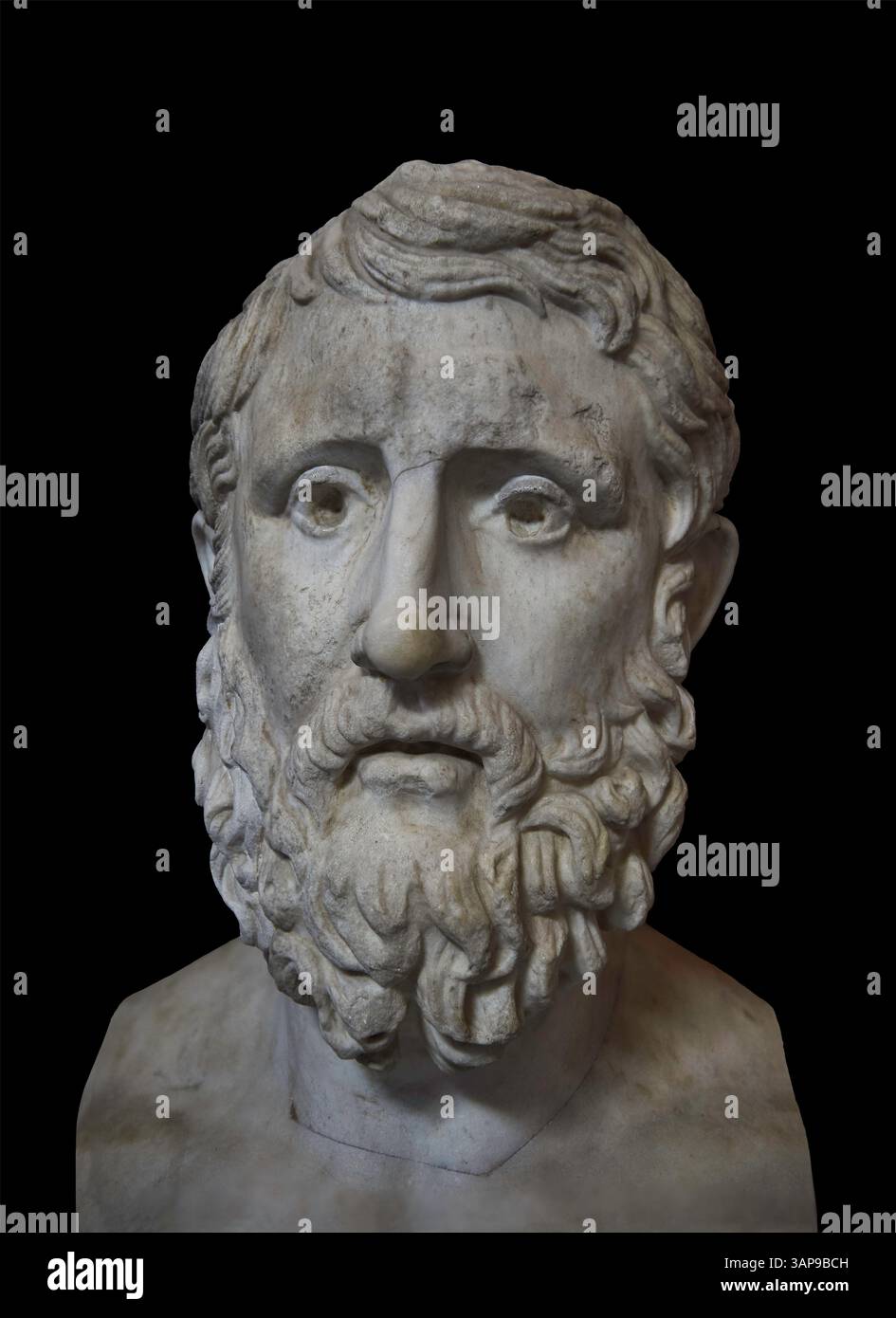 Ritratto romano di Ermarco, filosofo greco epicureo. Copia di un originale greco risalente alla metà del III secolo a.C. trovato inciso nella Villa Papyr Foto Stock