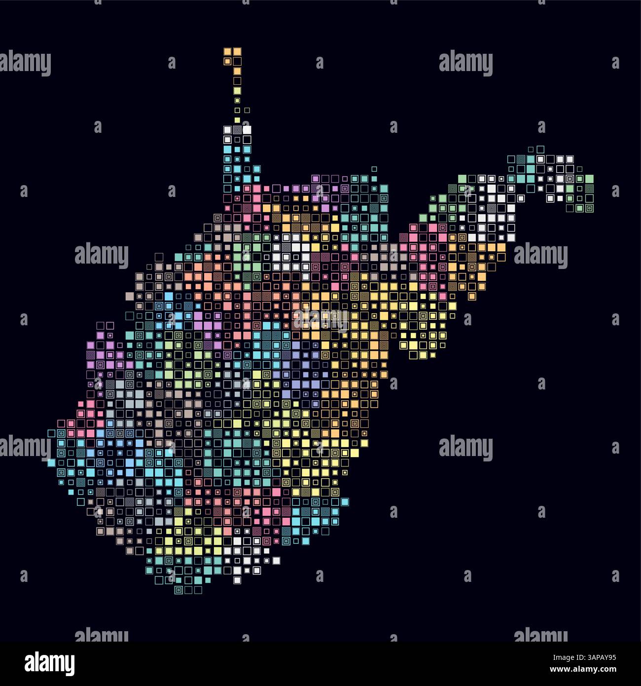 Virginia Occidentale, forma dello stato costruita con celle colorate. Mappa digitale della Virginia Occidentale su sfondo scuro. Blocchi quadrati di piccole dimensioni. Illustrazione Vettoriale