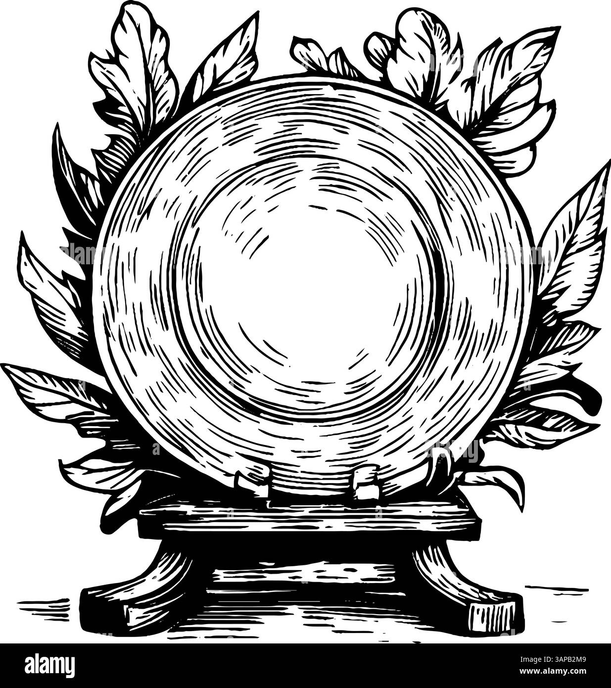 Questa illustrazione vintage a taglio di legno mostra una clessidra, con dettagli complessi Illustrazione Vettoriale