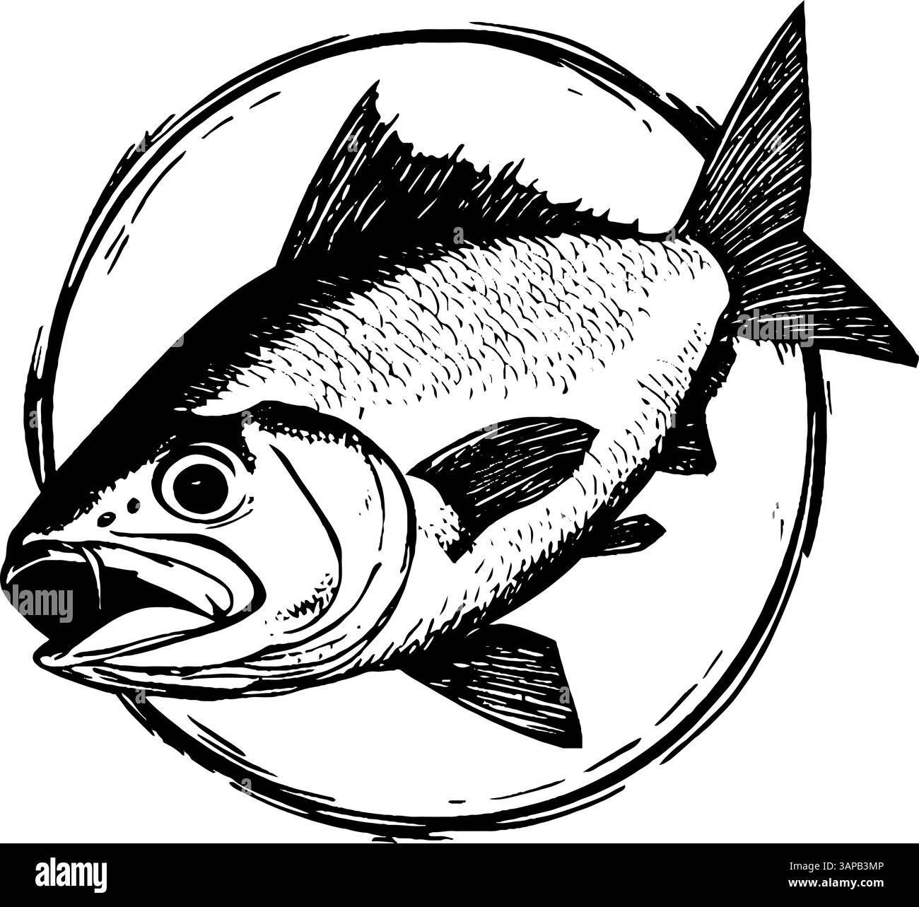 Questo taglio in legno vintage mostra un filetto di pesce realistico, evidenziandone i dettagli intricati e le caratteristiche anatomiche Illustrazione Vettoriale