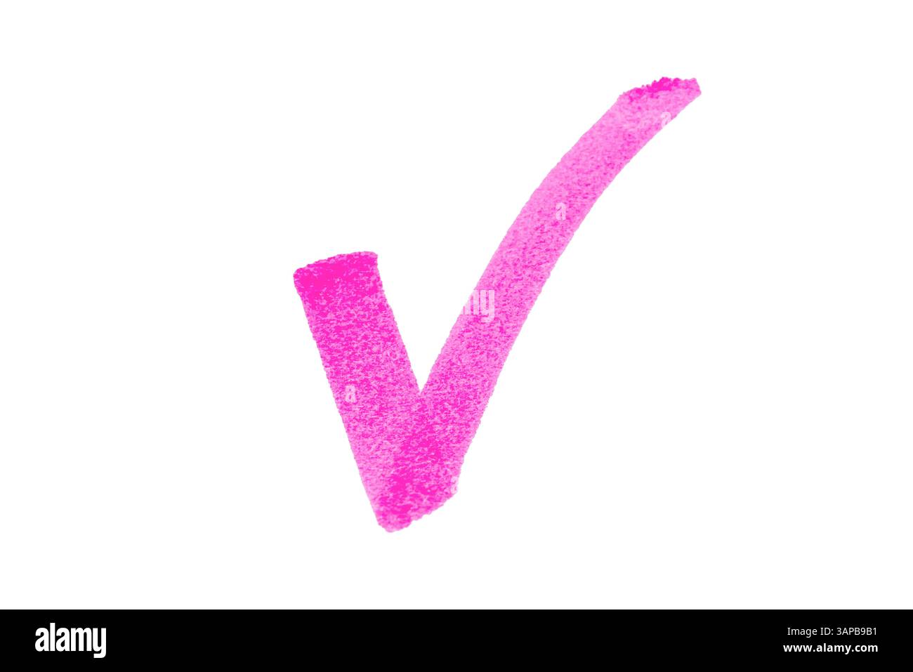 Un segno di spunta rosa disegnato a mano Foto Stock