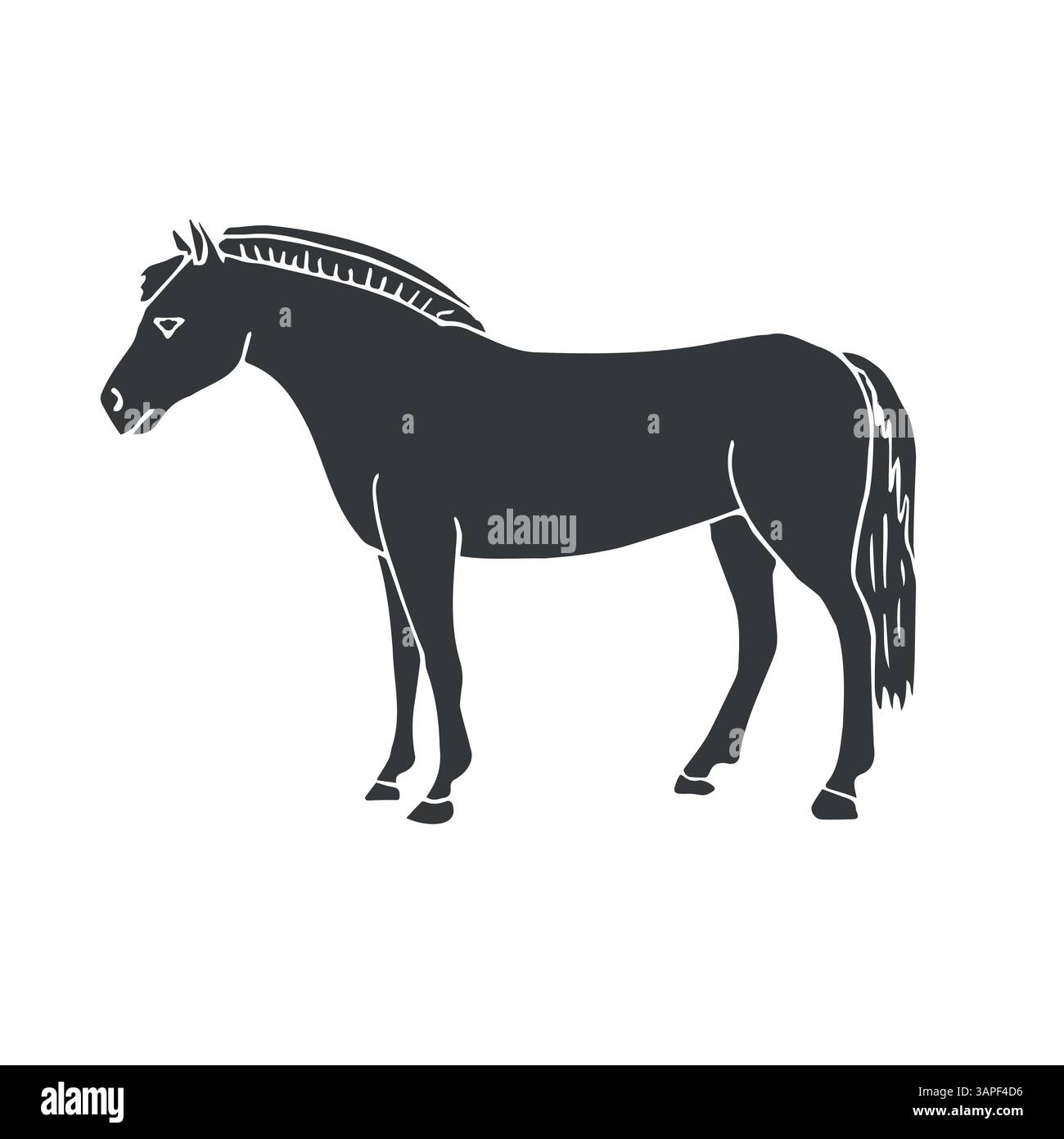 Disegno vettoriale disegnato a mano per il cavallo del fiordo isolato su sfondo bianco Illustrazione Vettoriale