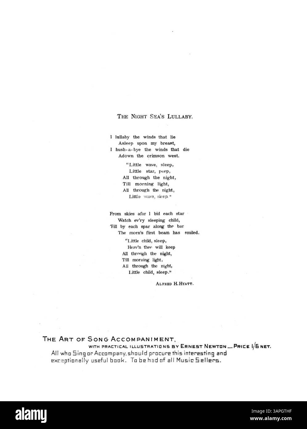 Questa colonna sonora, con testi di Alfred H. Hyatt e musiche di Valentine Hemery, è la versione n. 1 in mi bemolle. Include informazioni sull'accompagnamento delle canzoni, un numero di targa e una pubblicità con estratti di canzoni popolari. Foto Stock