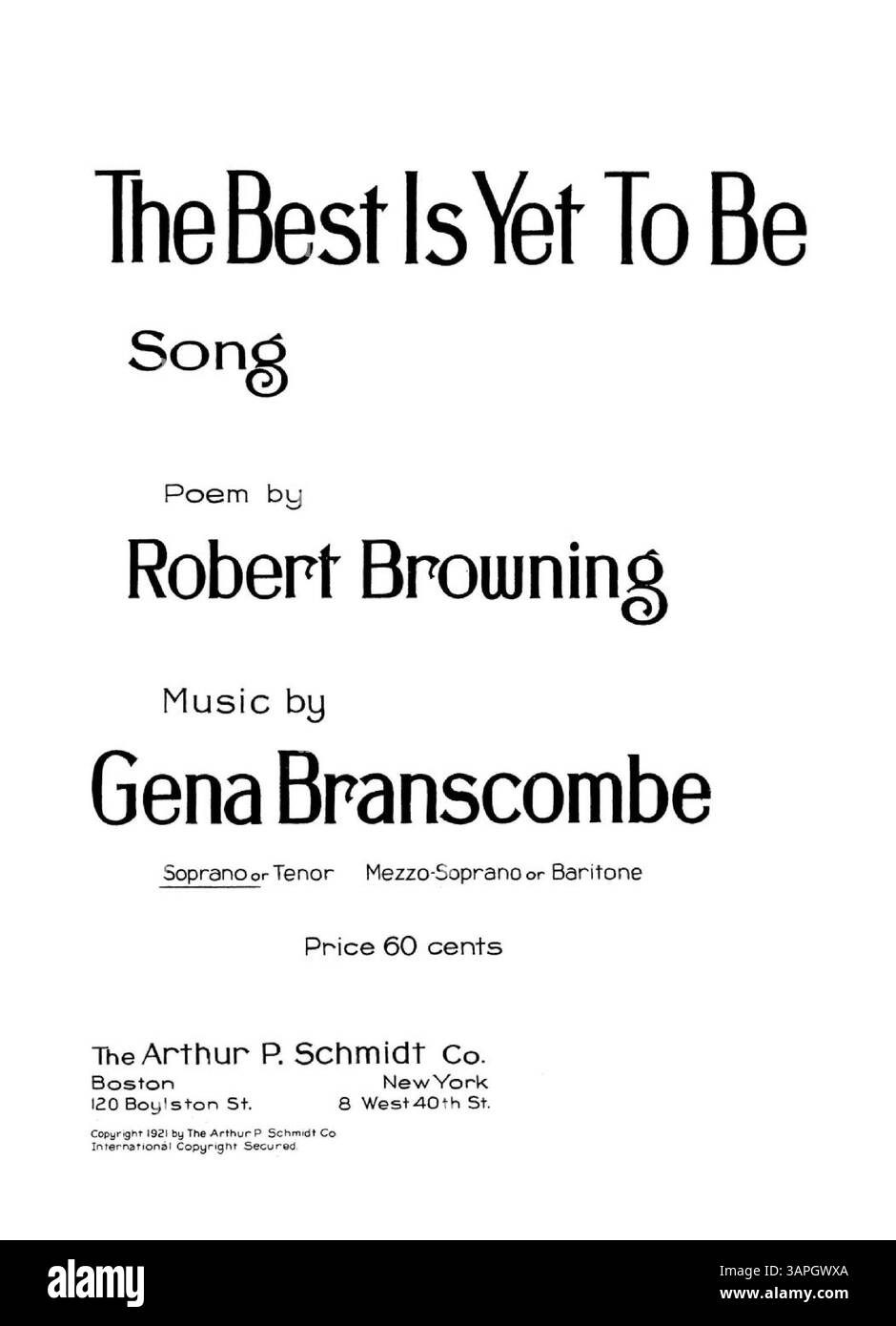 Questa versione per soprano include il numero di targa A.P.S.12139 ed elenca "canzoni di Gena Branscombe" dai programmi dei cantanti da concerto. L'immagine digitale potrebbe mostrare una differenza di colore rispetto all'originale e le annotazioni potrebbero essere disponibili tramite servizi musicali. Foto Stock
