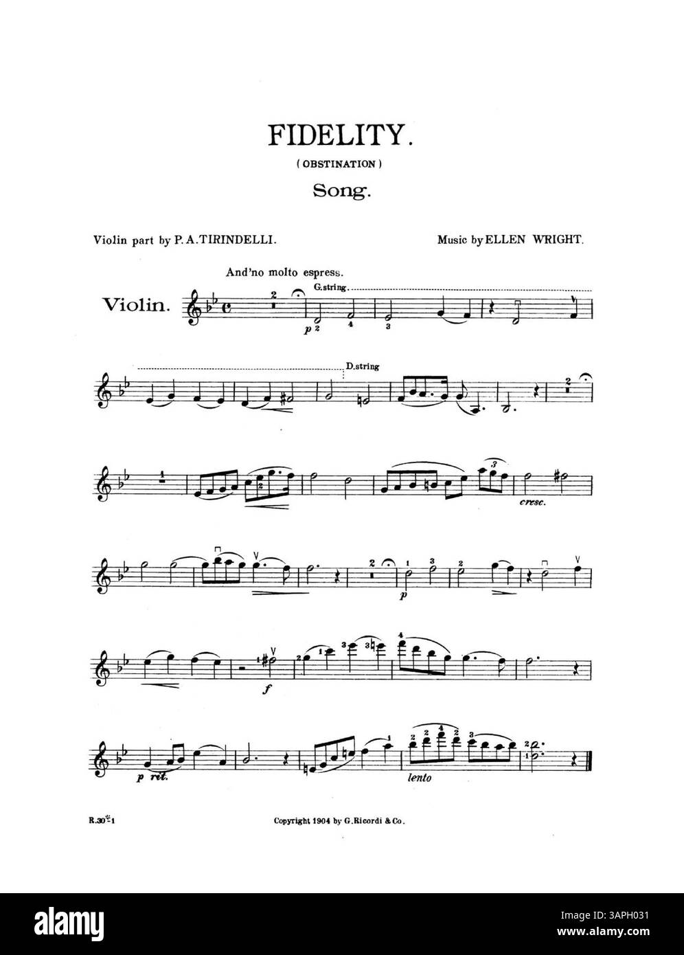 Colonna sonora intitolata "Fidelity (Obstination)", versione n.. 3 in B-flat (originale), un'opera vocale classica di compositori americani, con accompagnamento al pianoforte. Foto Stock