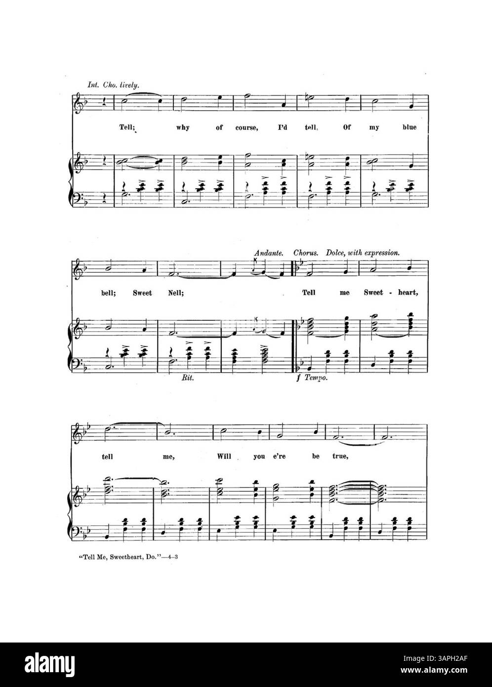 Questa canzone di valzer, "Tell me Sweetheart Do", include estratti musicali e pubblicità per varie canzoni, tra cui "There Is No Flag Like the Red, White, and Blue" e "Dear College Chums". Pubblicato da Chas K. Harris, riflette le tendenze musicali e le pratiche promozionali dei primi anni del XX secolo. Foto Stock