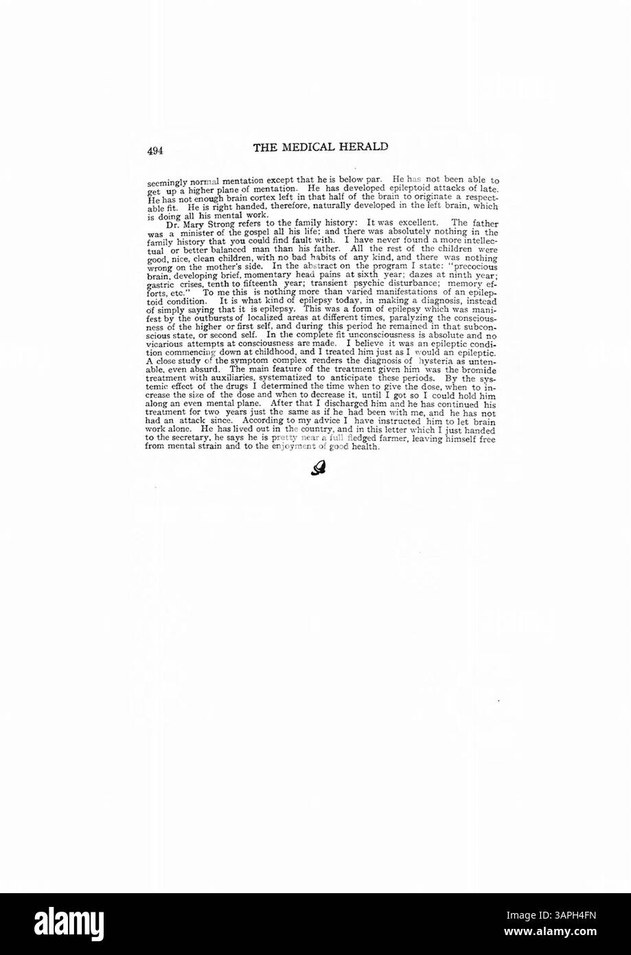 Il Dr. Burnett descrive il caso di un giovane che ha iniziato a soffrire di intenso dolore alla testa e cambiamenti di personalità dopo aver deciso di entrare nel ministero all'età di cinque anni. Questi cambiamenti includevano attacchi di depressione e violenza, che sono stati curati in un sanatorio. Dopo la terapia di suggerimento mentale, il paziente non ha più sperimentato una doppia personalità o amnesia e potrebbe richiamare le azioni di entrambe le personalità. Il caso è discusso da diversi medici. Foto Stock