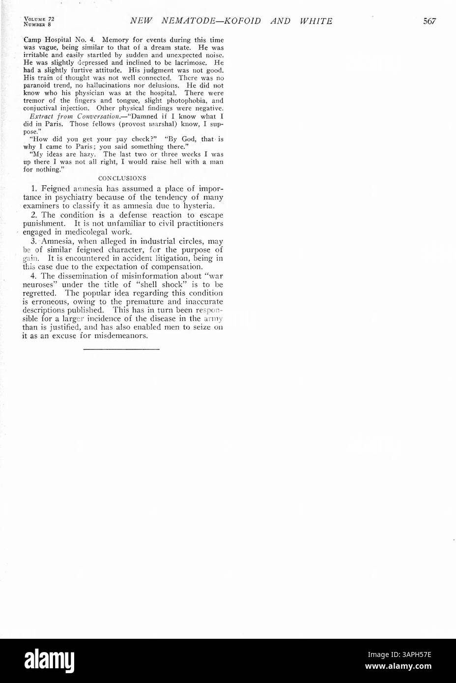 Questo documento analizza diversi casi di finta amnesia tra i soldati nativi americani a Parigi nel 1918, con particolare attenzione ai meccanismi di difesa psicologica utilizzati per sfuggire alla punizione per la diserzione. Foto Stock