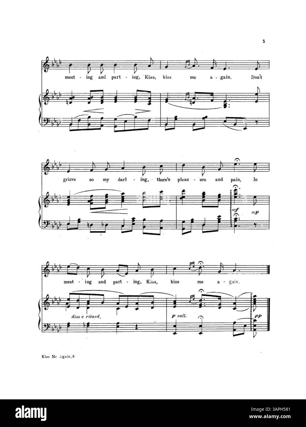 Spartiti per "Kiss me Again", scritta da Mary Ringo Kempe, con agenti di vendita elencati come New York Sheet Music Clearinghouse. Foto Stock